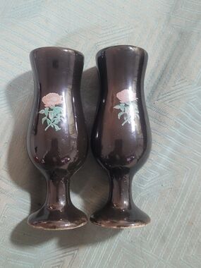 Tequila Rose Black Shot Glasses with Pink Rose Motif - Pair
